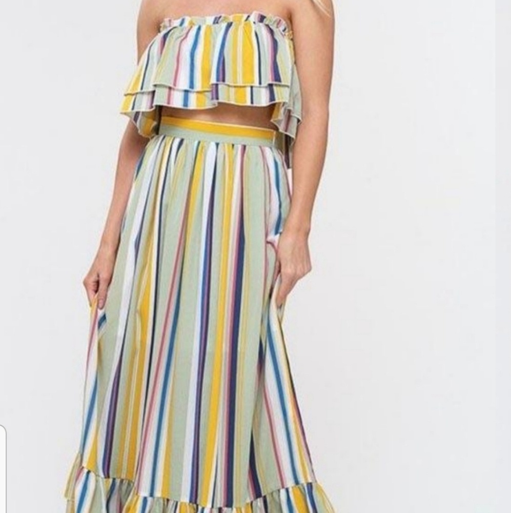 NWOT Stripe Crop and Ruffle Skirt Set